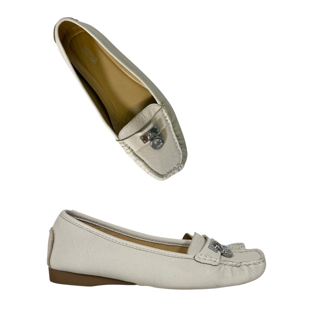 Michael Kors Hamilton Cream Pebbled Leather MK Lock Loafers Flats Womens Size 9M